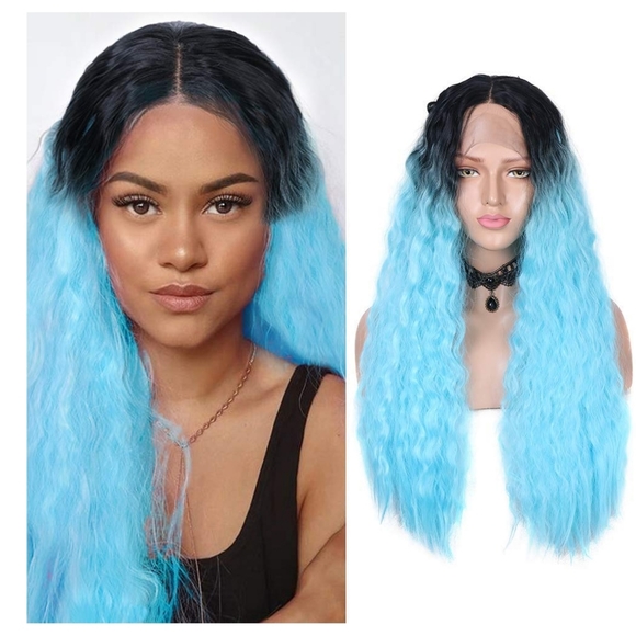 Ombre Black Light Blue Lace Front Wig main image 6